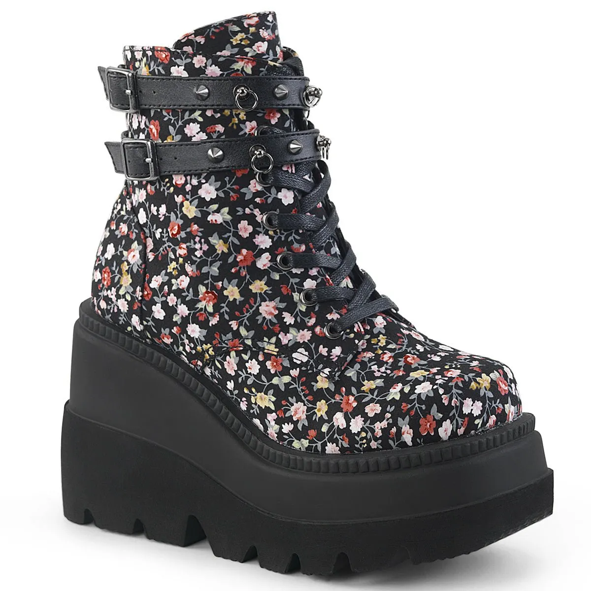 Demonia SHAKER-52ST | Floral Fabric Ankle Boots