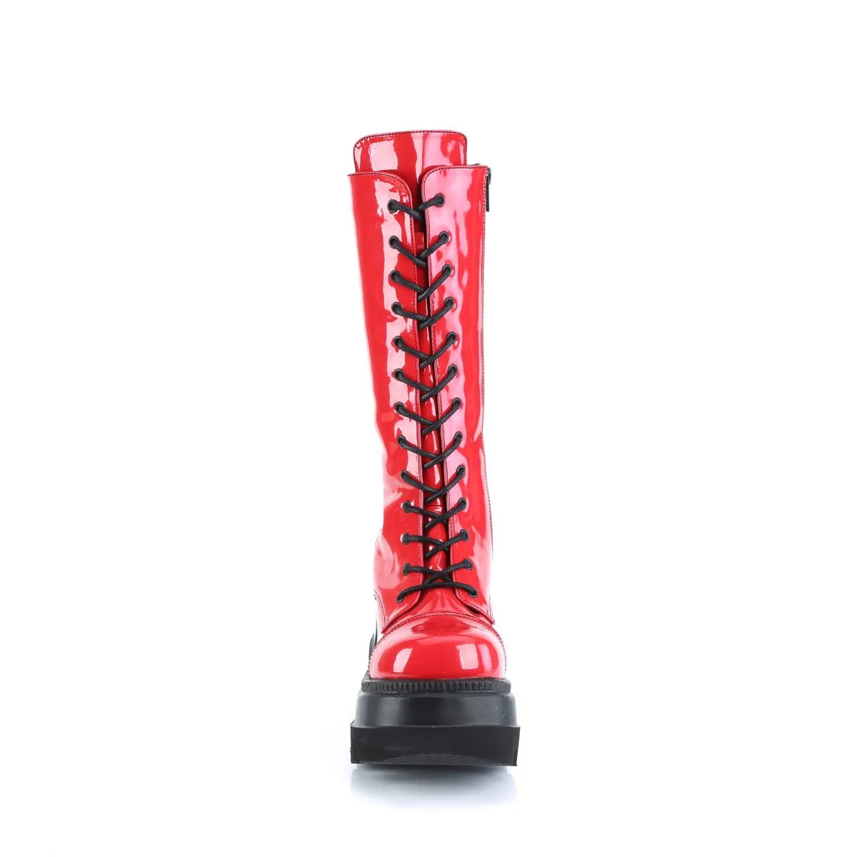 Demonia SHAKER-72 | Red Patent Leather Mid-Calf Boots