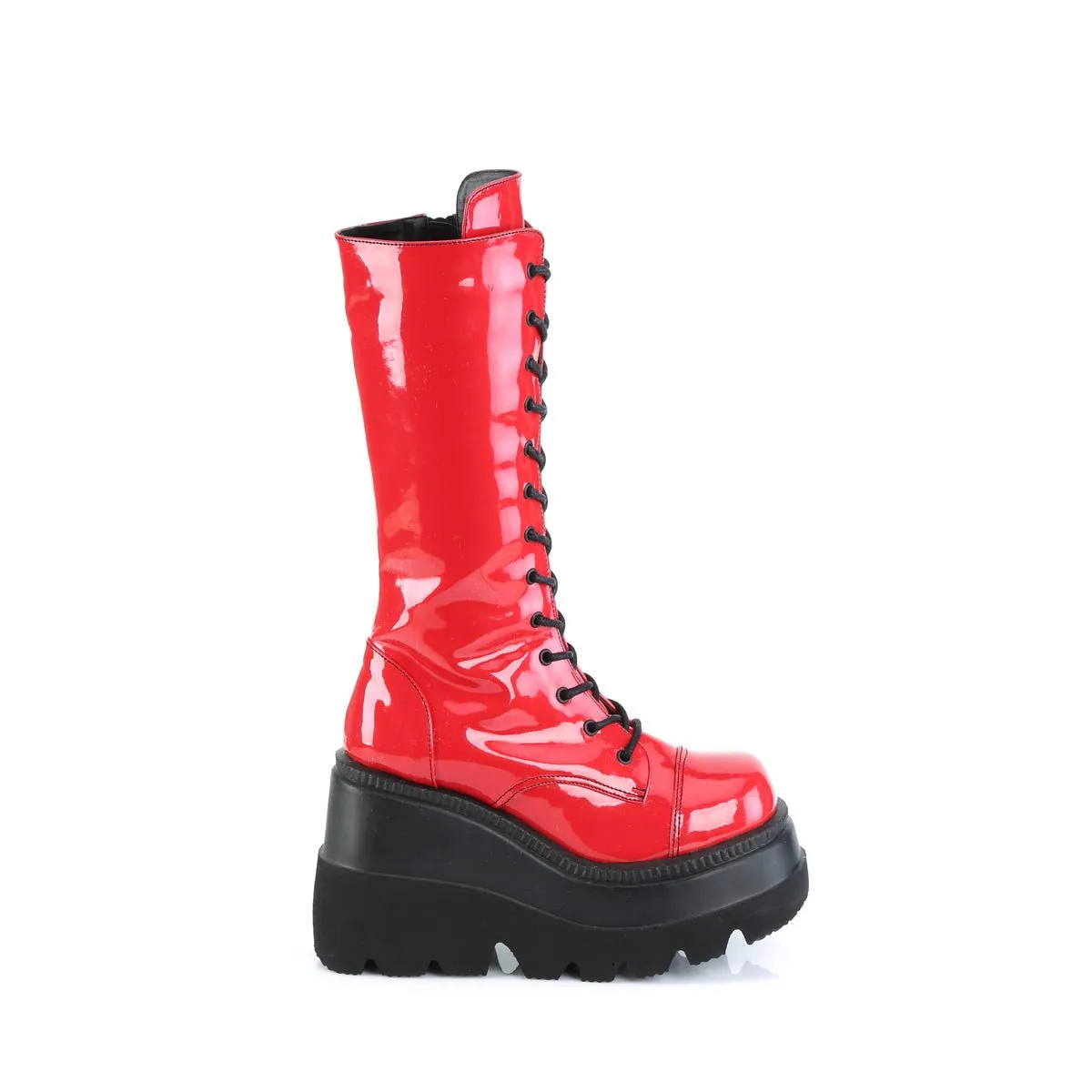 Demonia SHAKER-72 | Red Patent Leather Mid-Calf Boots