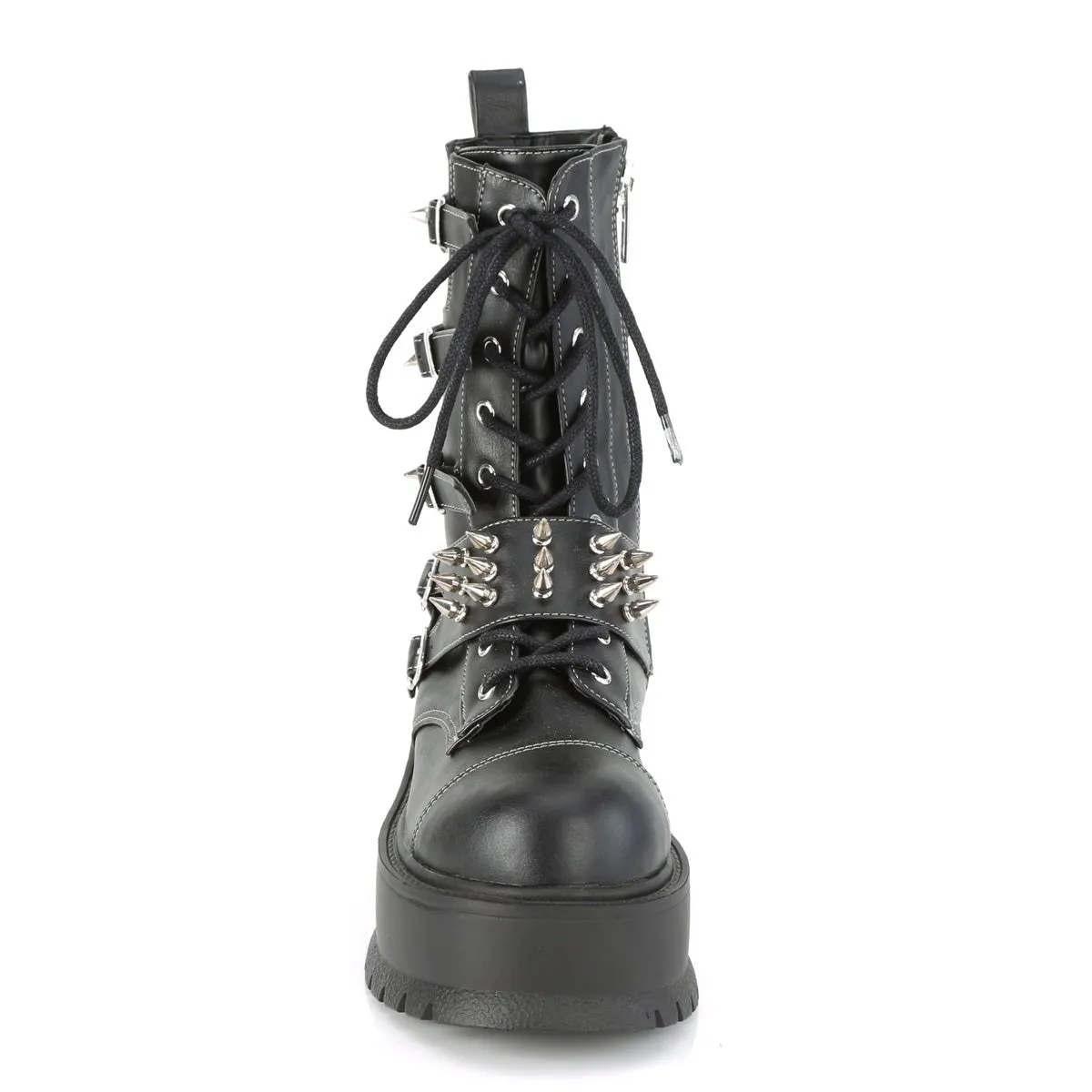 Demonia SLACKER-165 | Black Vegan Leather Mid-Calf Boots