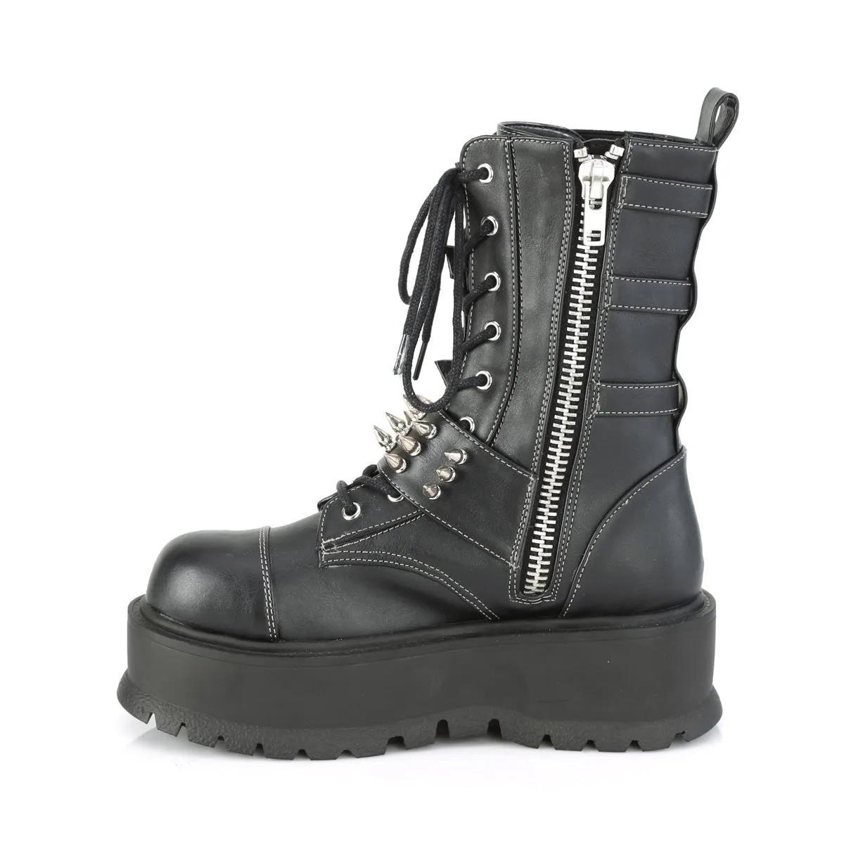 Demonia SLACKER-165 | Black Vegan Leather Mid-Calf Boots