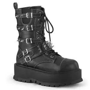 Demonia SLACKER-165 | Black Vegan Leather Mid-Calf Boots