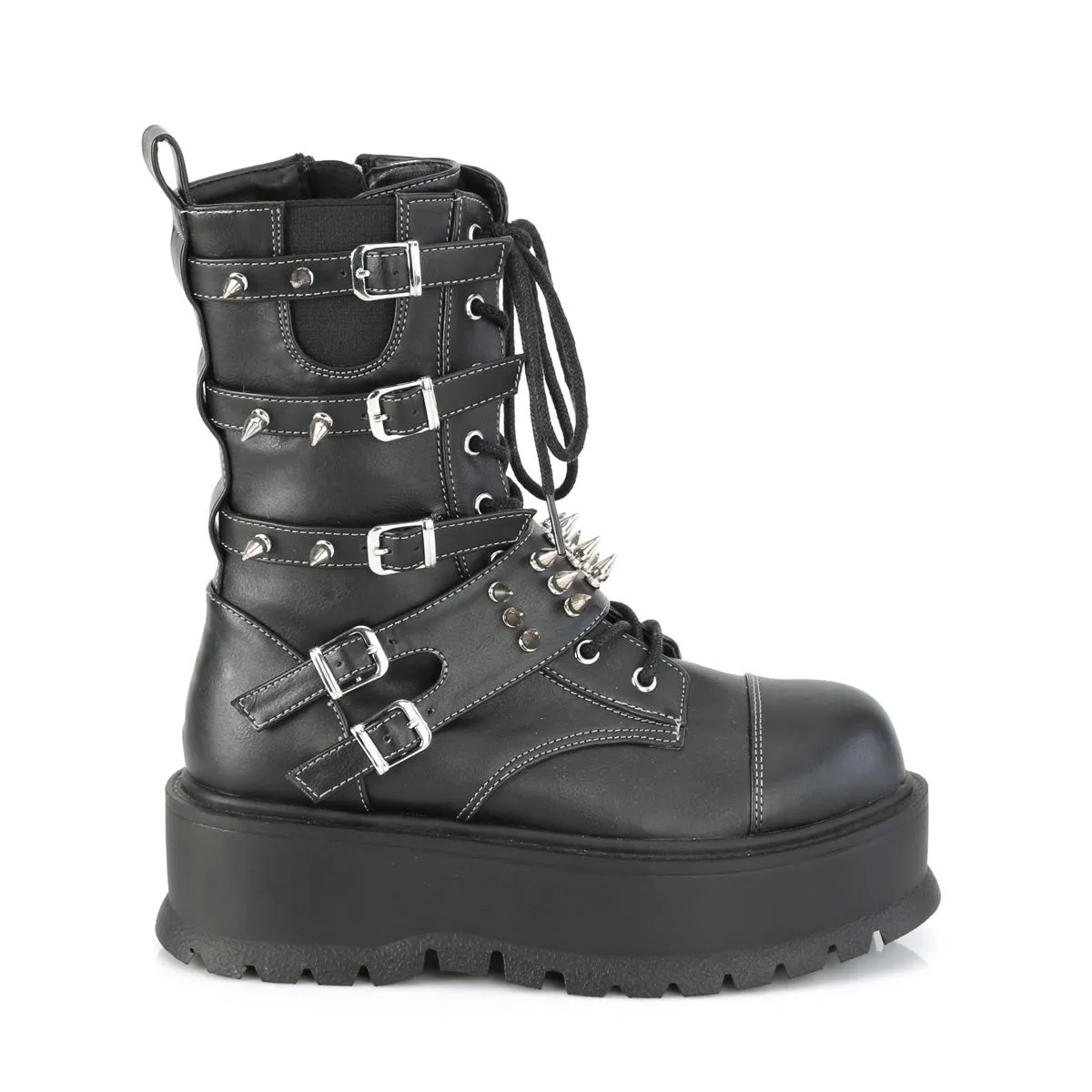 Demonia SLACKER-165 | Black Vegan Leather Mid-Calf Boots