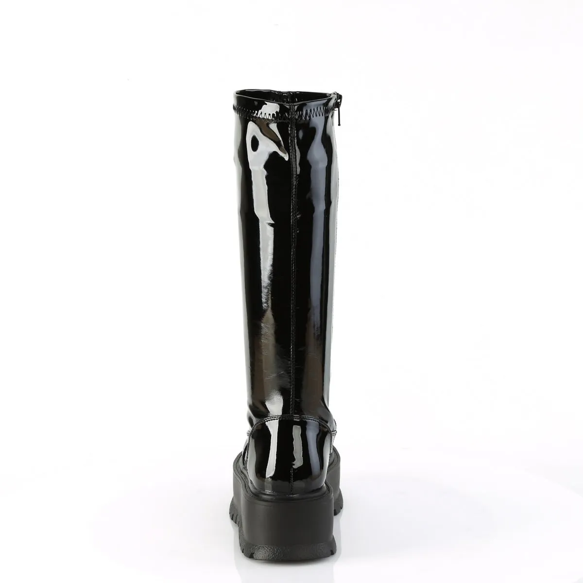 Demonia SLACKER-200 | Black Patent Leather Knee High Boots