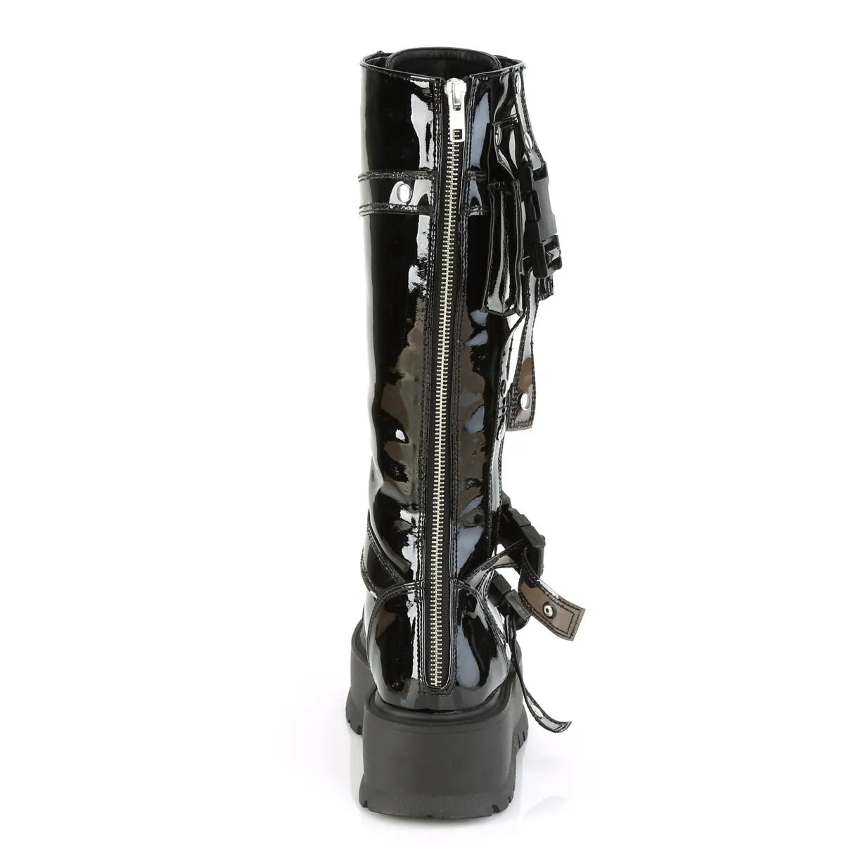 Demonia SLACKER-260 | Black Patent Leather Knee High Boots