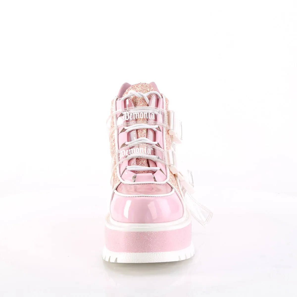 Demonia SLACKER-50 |Pink Patent Leather & Glitter Ankle Boots