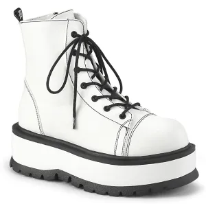 Demonia SLACKER-55 | White Vegan Leather Ankle Boots