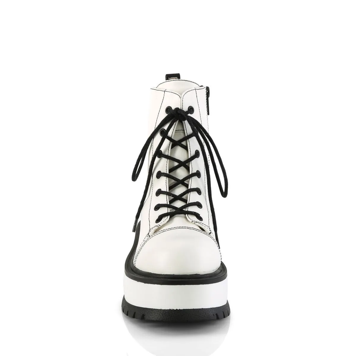 Demonia SLACKER-55 | White Vegan Leather Ankle Boots