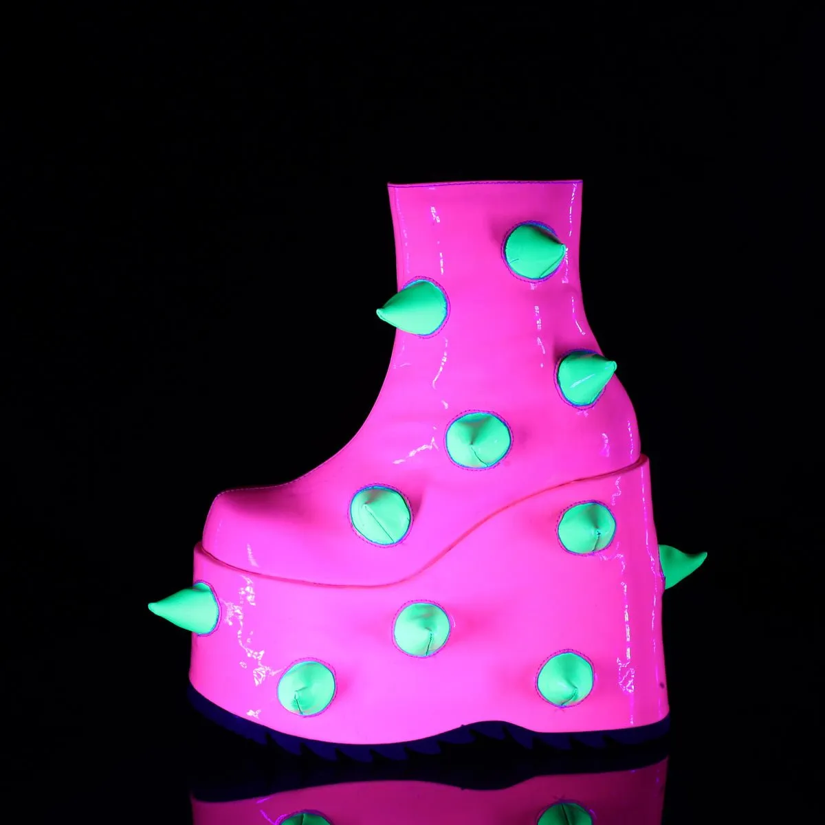 Demonia SLAY-77 | Neon Pink & Neon Green Neon UV Ankle Boots