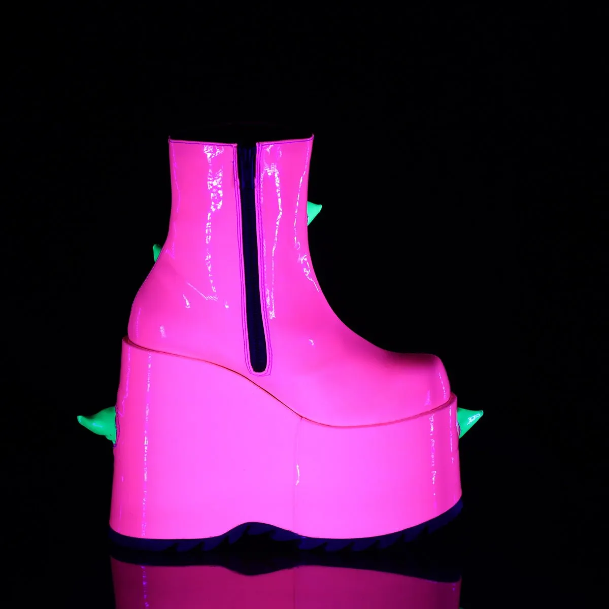 Demonia SLAY-77 | Neon Pink & Neon Green Neon UV Ankle Boots