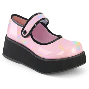 Demonia SPRITE-01 | Baby Pink Hologram Patent Mary Janes