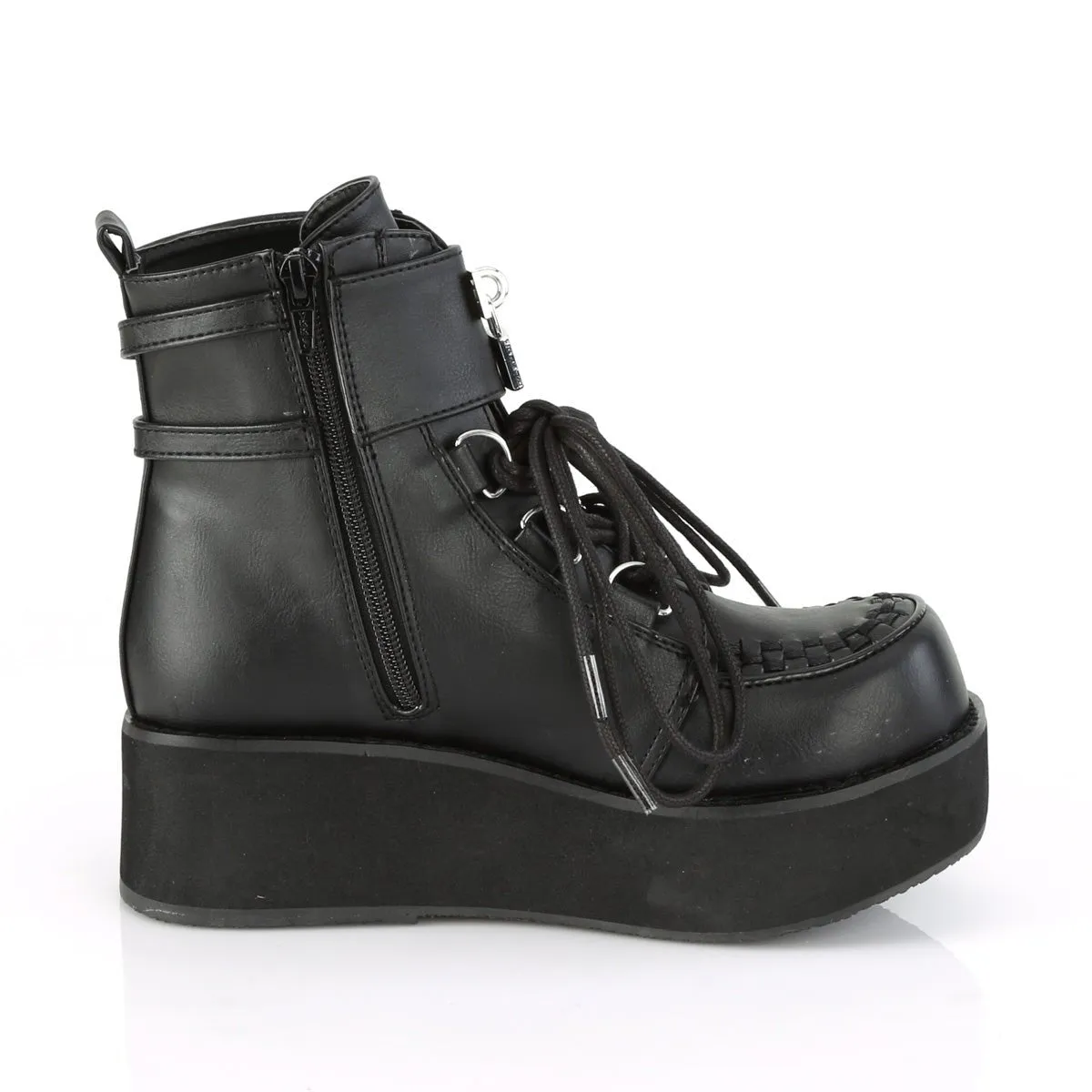 Demonia SPRITE-70 | Black Vegan Leather Ankle Boots