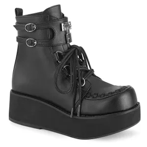 Demonia SPRITE-70 | Black Vegan Leather Ankle Boots