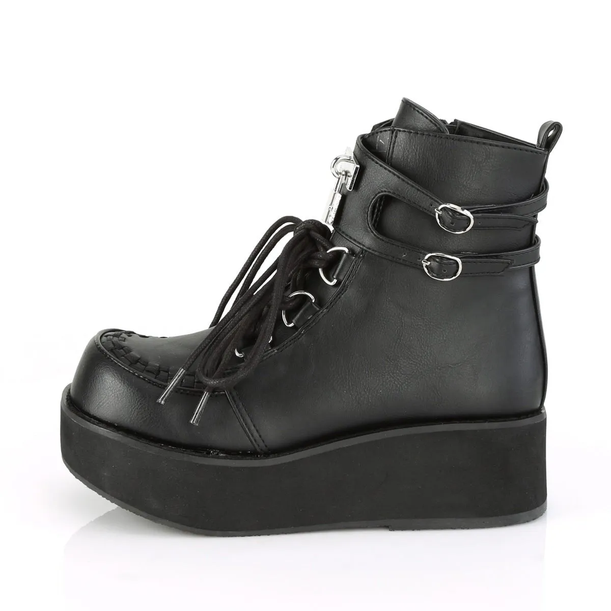 Demonia SPRITE-70 | Black Vegan Leather Ankle Boots