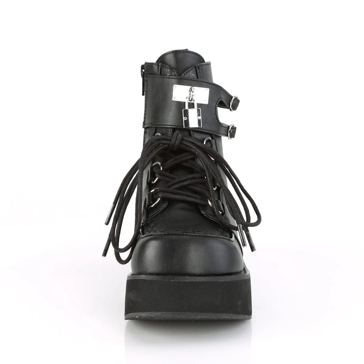 Demonia SPRITE-70 | Black Vegan Leather Ankle Boots