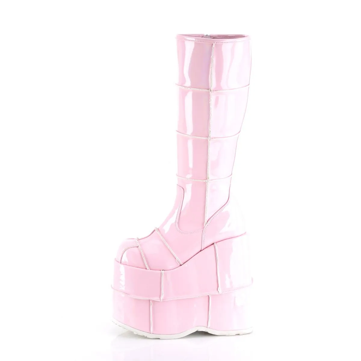 Demonia STACK-301 | Baby Pink Hologram Unisex Boots