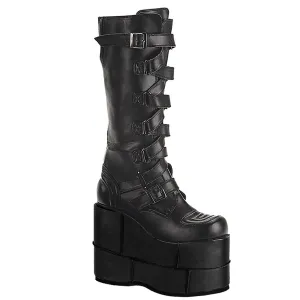 Demonia STACK-308 | Black Vegan Leather Unisex Boots