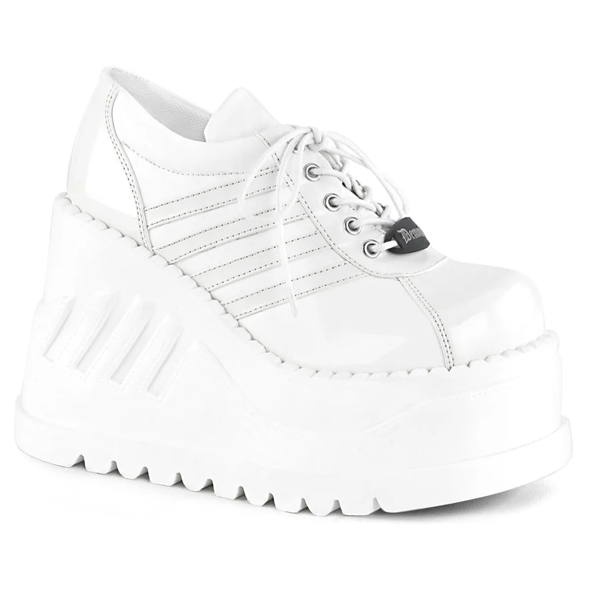 Demonia STOMP-08 | White Patent Vegan Leather Platform Shoes