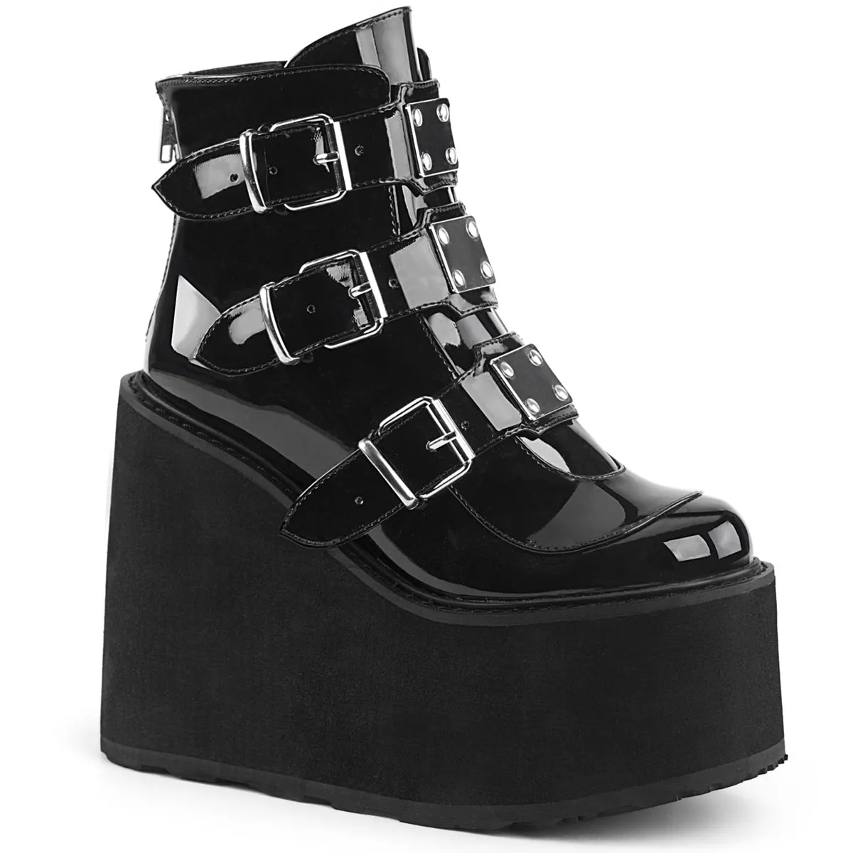 Demonia SWING-105 | Black Patent Leather Ankle Boots