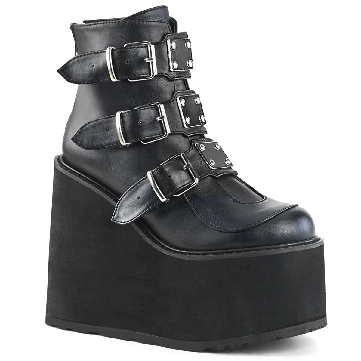 Demonia SWING-105 | Black Vegan Leather Ankle Boots