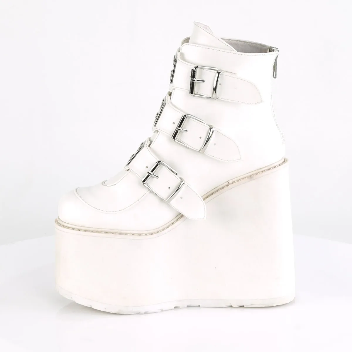 Demonia SWING-105 | White Vegan Leather Ankle Boots