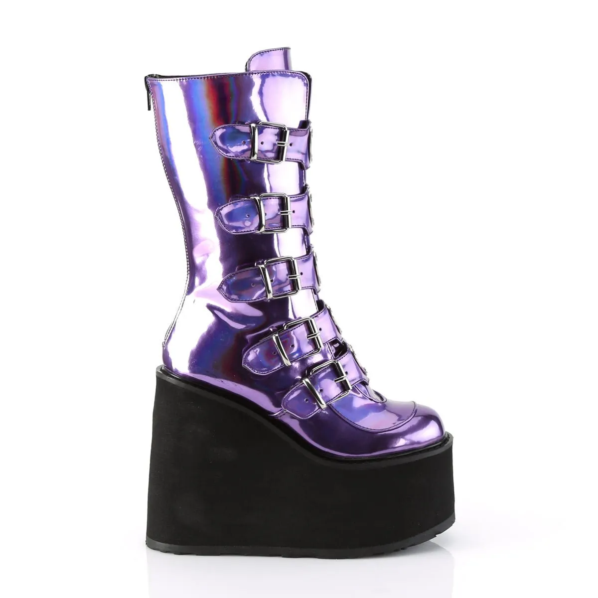 Demonia SWING-230 | Purple Holographic Mid-Calf Boots