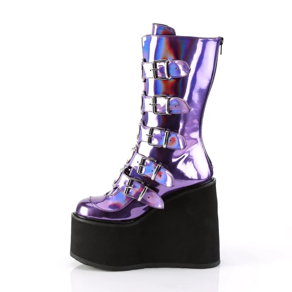 Demonia SWING-230 | Purple Holographic Mid-Calf Boots