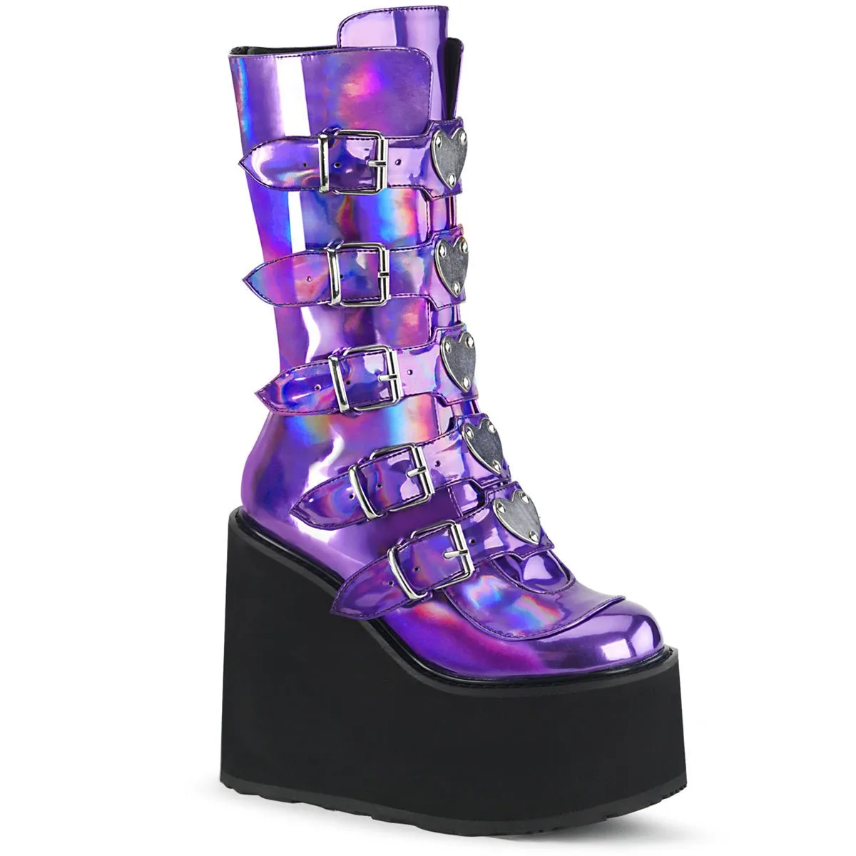 Demonia SWING-230 | Purple Holographic Mid-Calf Boots