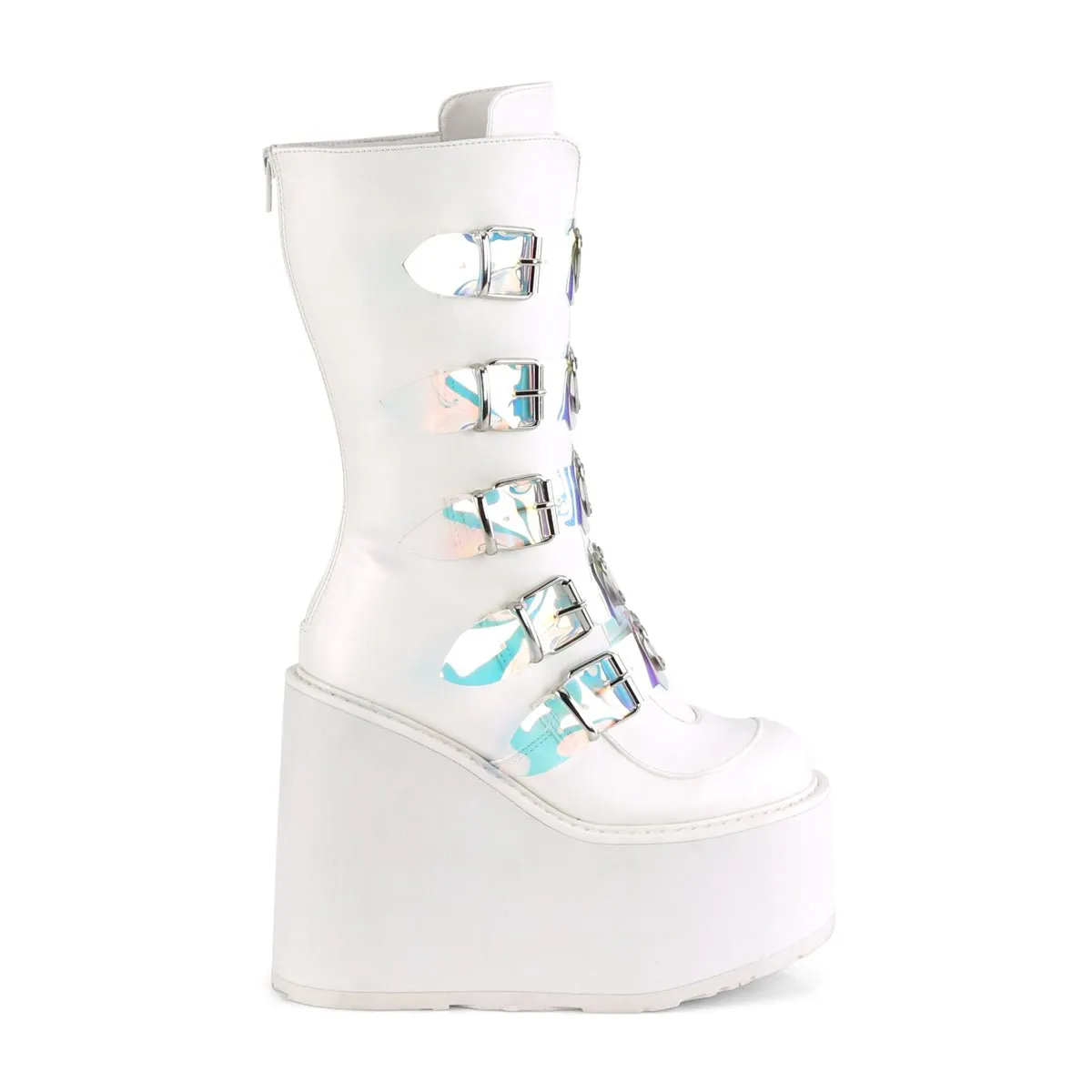 Demonia SWING-230 | White Vegan Leather Mid-Calf Boots