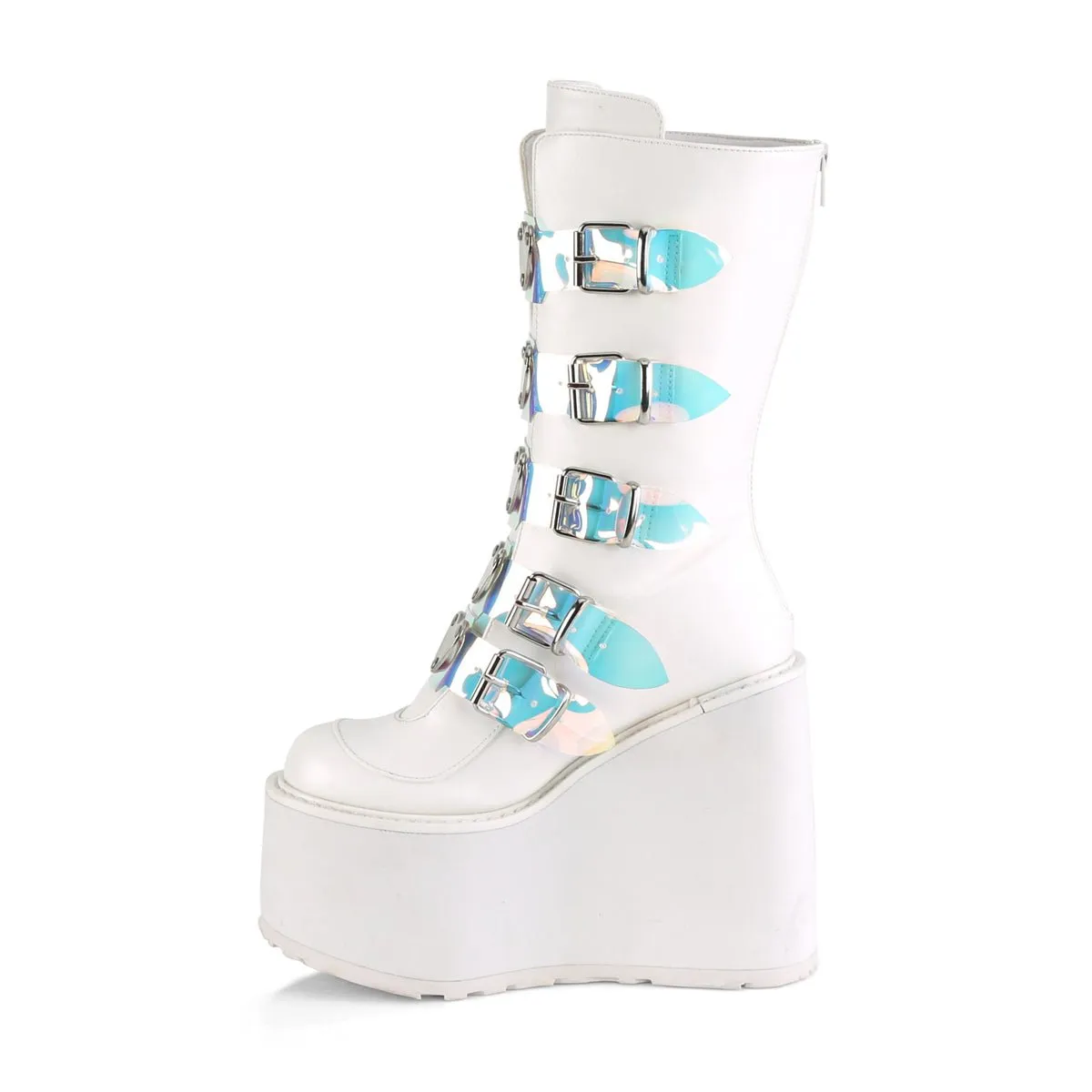 Demonia SWING-230 | White Vegan Leather Mid-Calf Boots