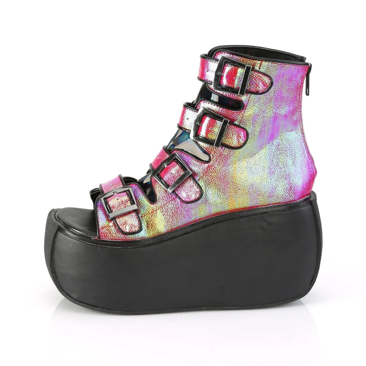 Demonia VIOLET-150 | Pink & Green Iridescent Vegan Leather Ankle Boots