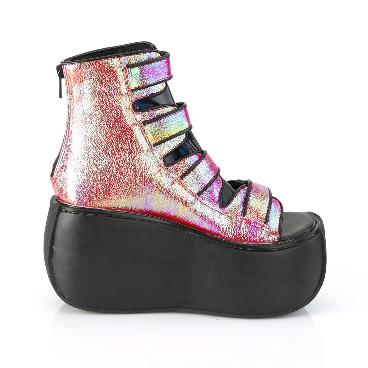 Demonia VIOLET-150 | Pink & Green Iridescent Vegan Leather Ankle Boots