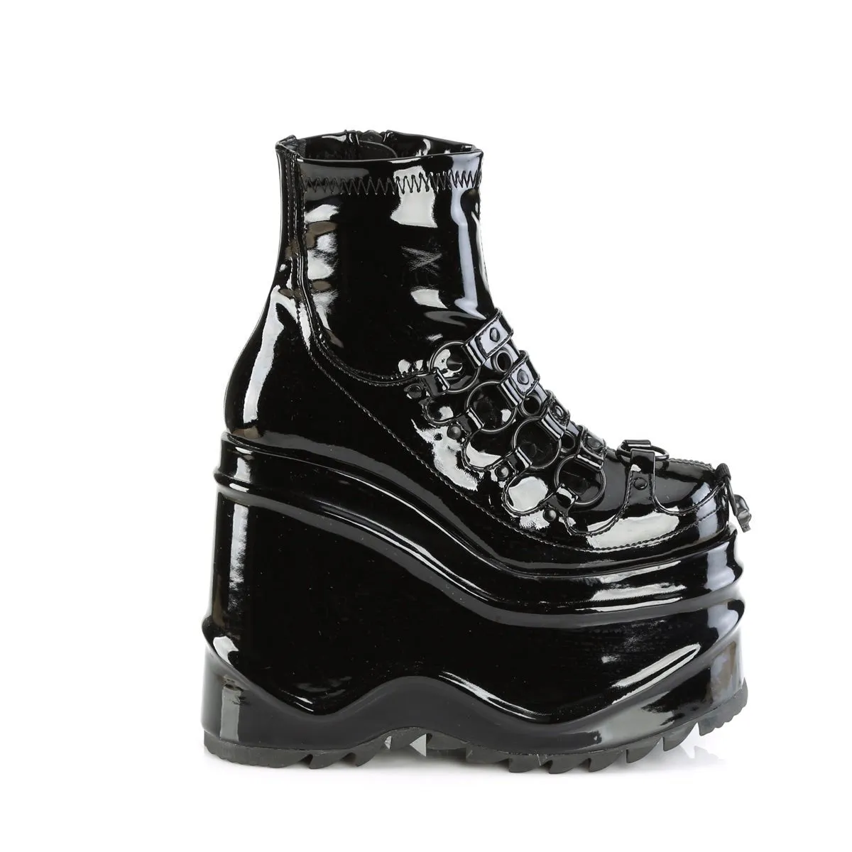 Demonia WAVE-110 | Black Patent Leather Ankle Boots