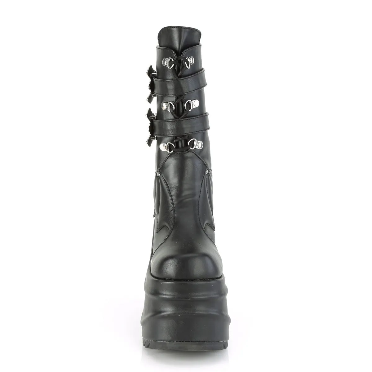 Demonia WAVE-150 | Black Vegan Leather Mid-Calf Boots