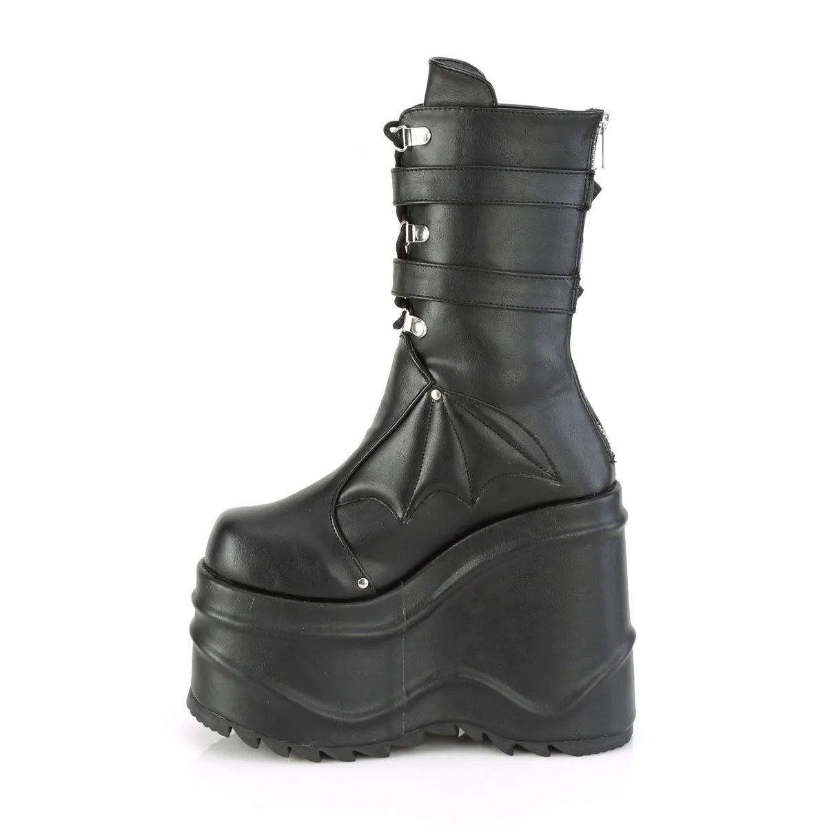 Demonia WAVE-150 | Black Vegan Leather Mid-Calf Boots