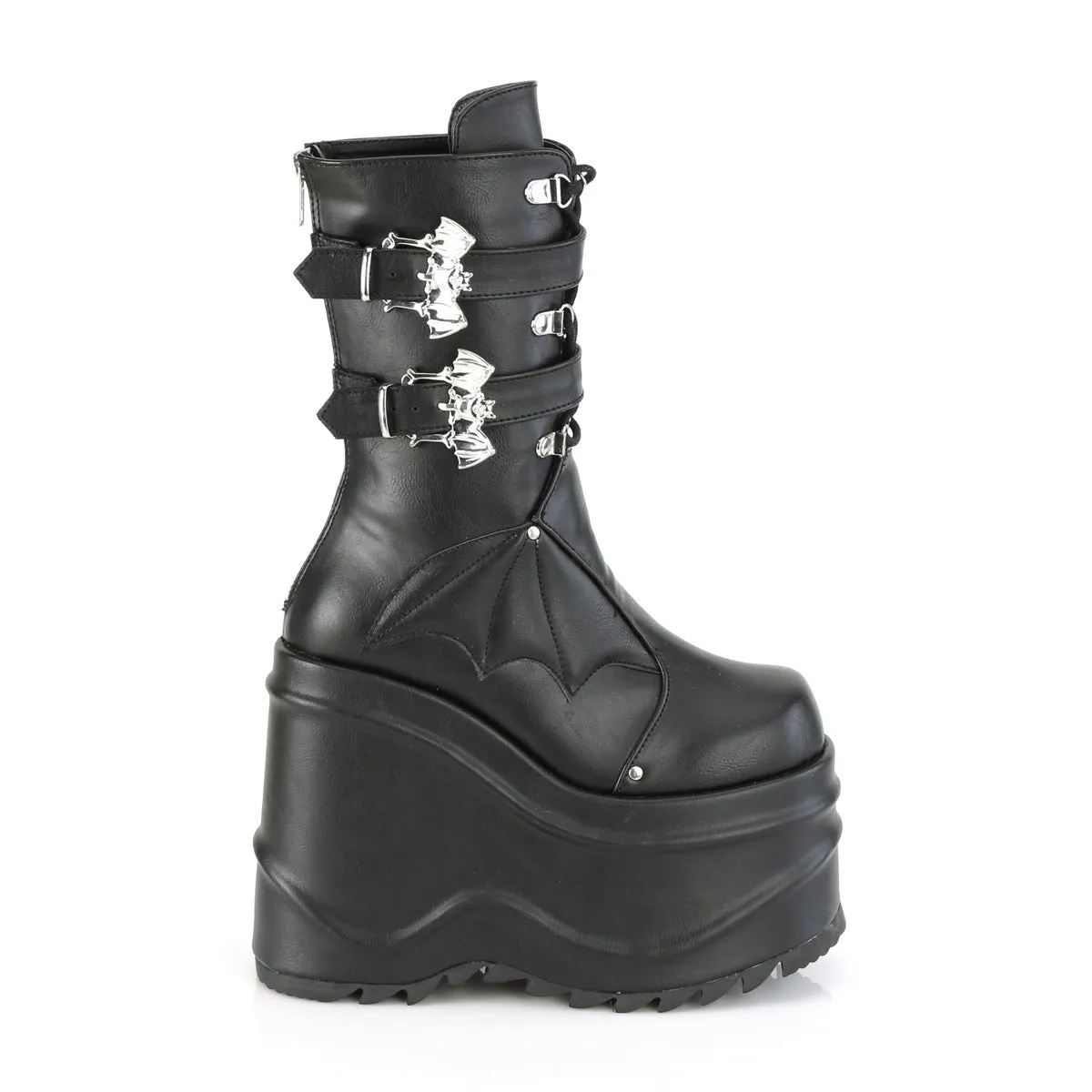 Demonia WAVE-150 | Black Vegan Leather Mid-Calf Boots