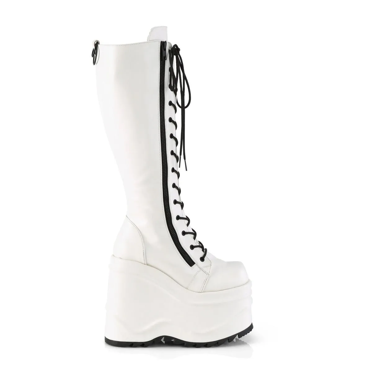 Demonia WAVE-200 | White Vegan Leather Knee High Boots