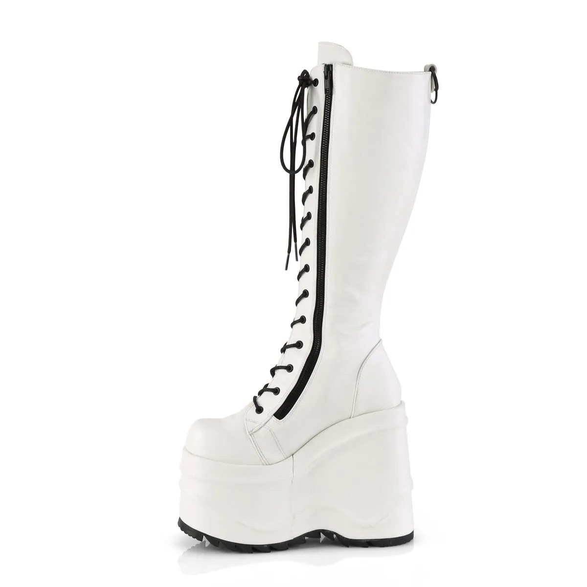 Demonia WAVE-200 | White Vegan Leather Knee High Boots