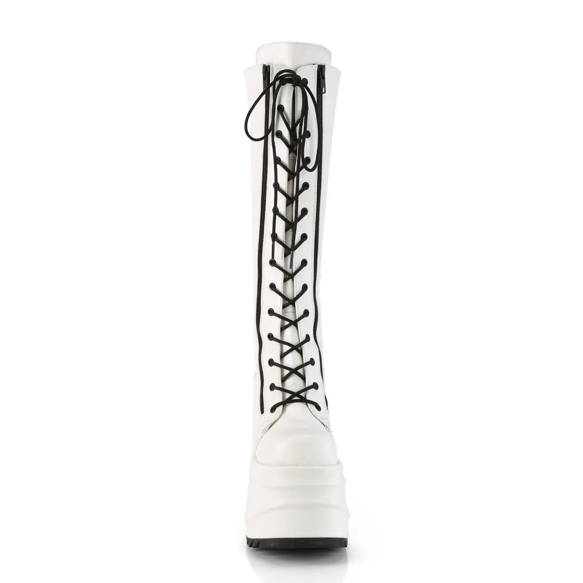 Demonia WAVE-200 | White Vegan Leather Knee High Boots