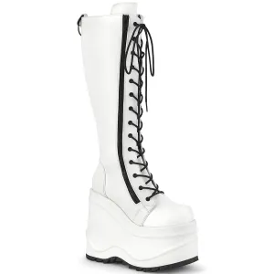 Demonia WAVE-200 | White Vegan Leather Knee High Boots