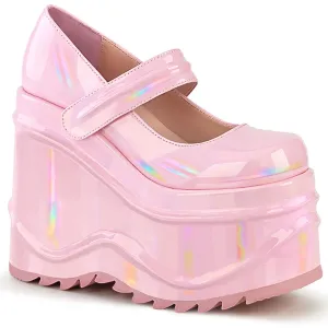 Demonia WAVE-32 | Baby Pink Hologram Mary Janes