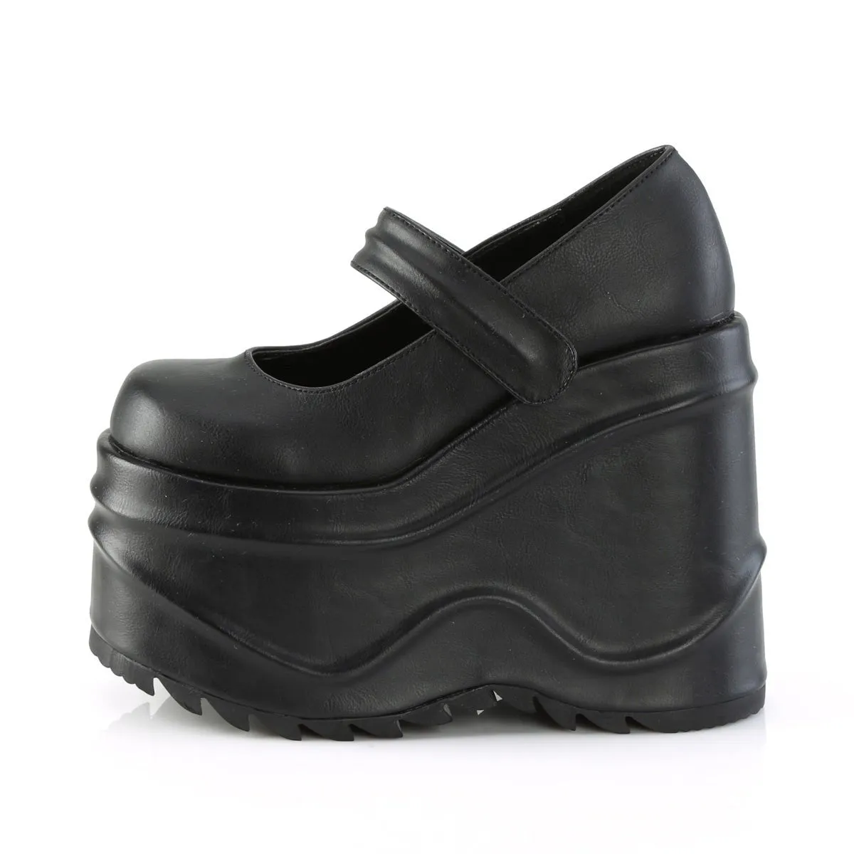 Demonia WAVE-32 | Black Vegan Leather Mary Janes