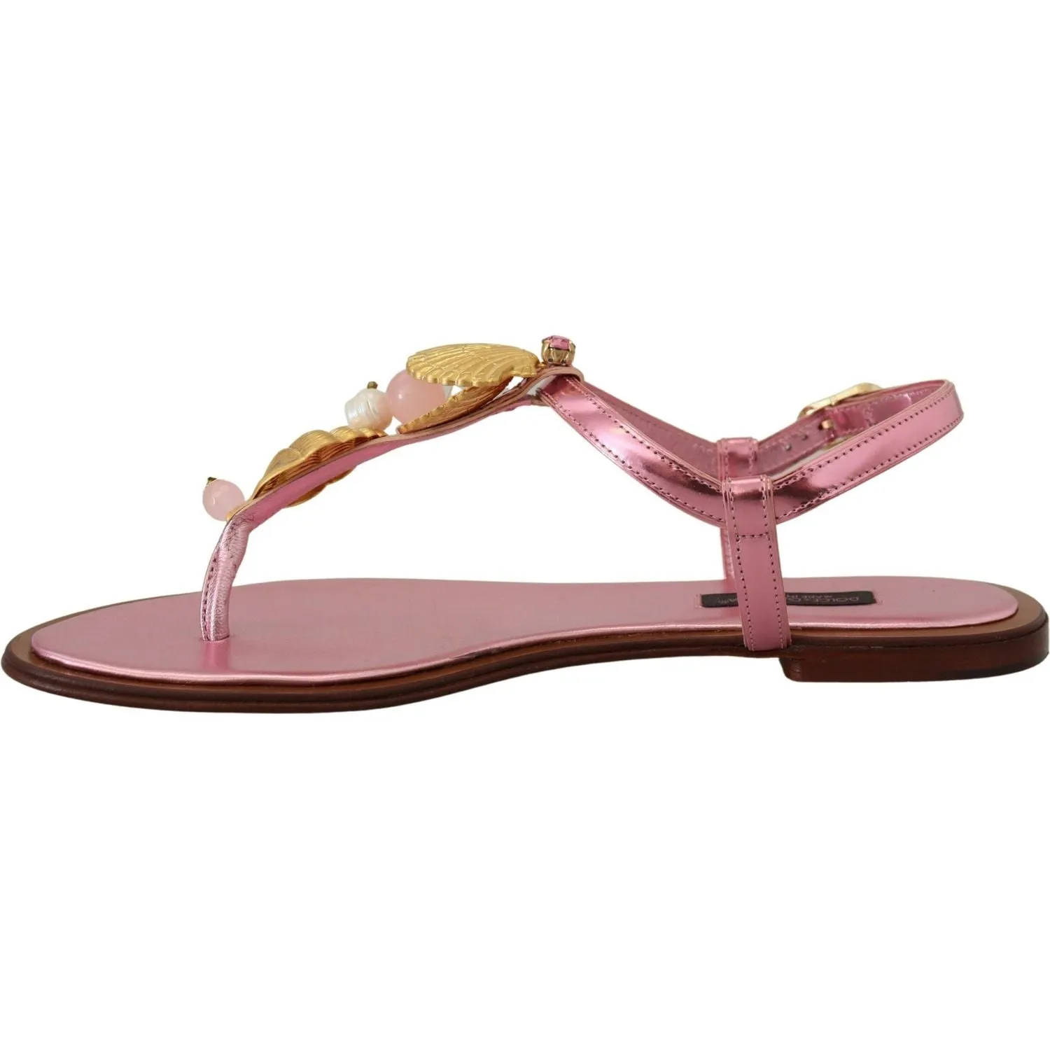 Dolce & Gabbana Chic Pink Leather Sandals with Exquisite Embellishment