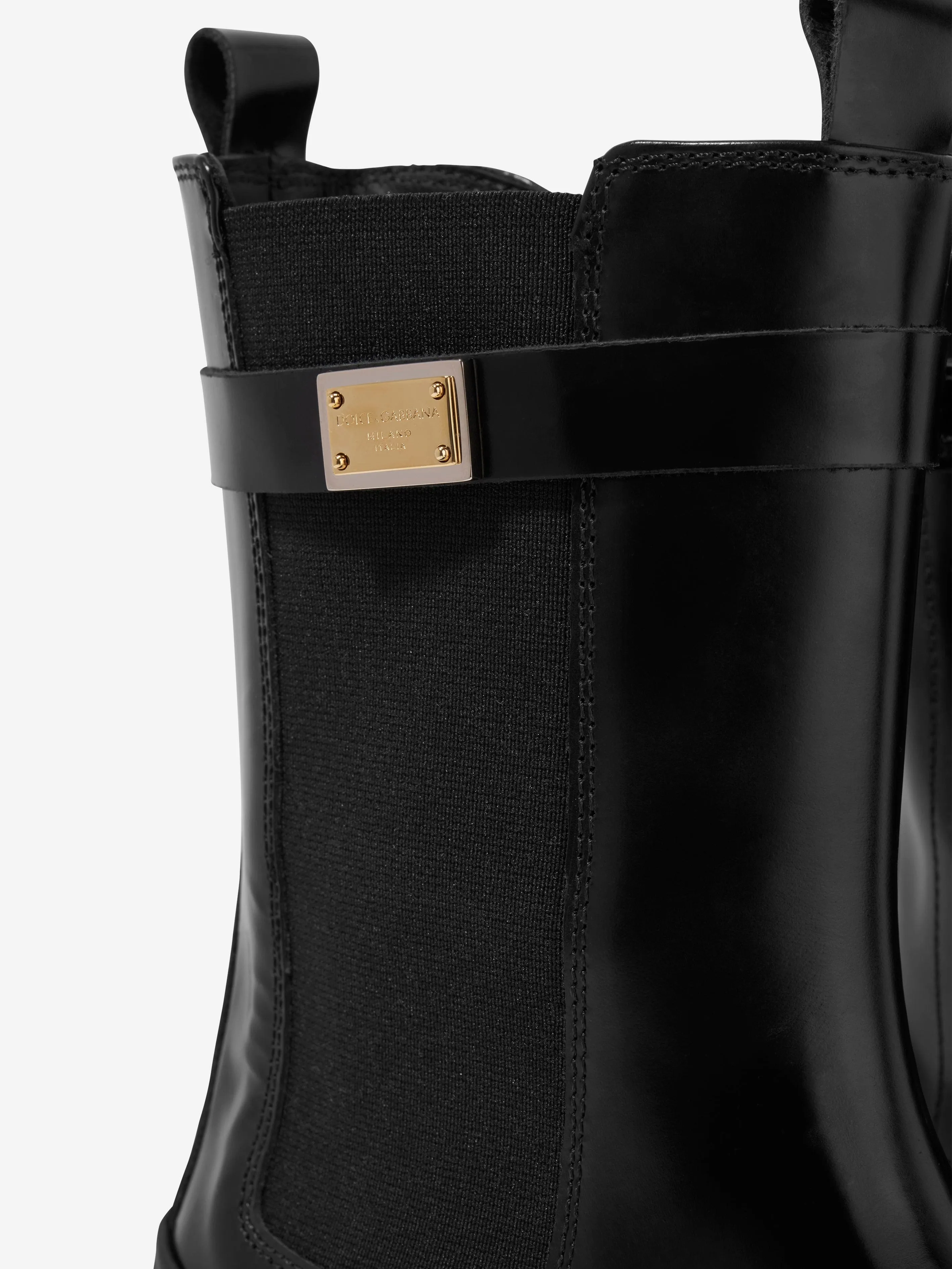 Dolce & Gabbana Girls Leather Logo Tag Boots in Black