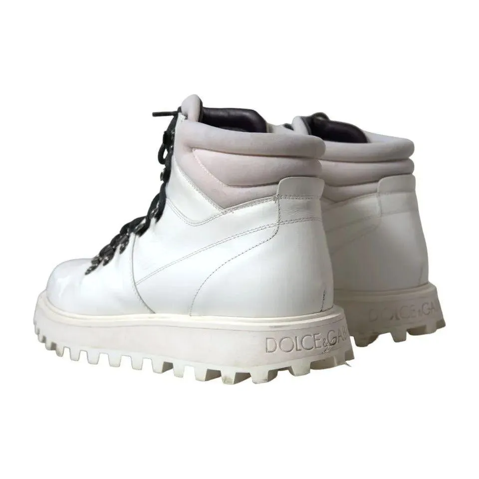 Dolce & Gabbana White Vulcano Trekking Ankle Boots Men Shoes