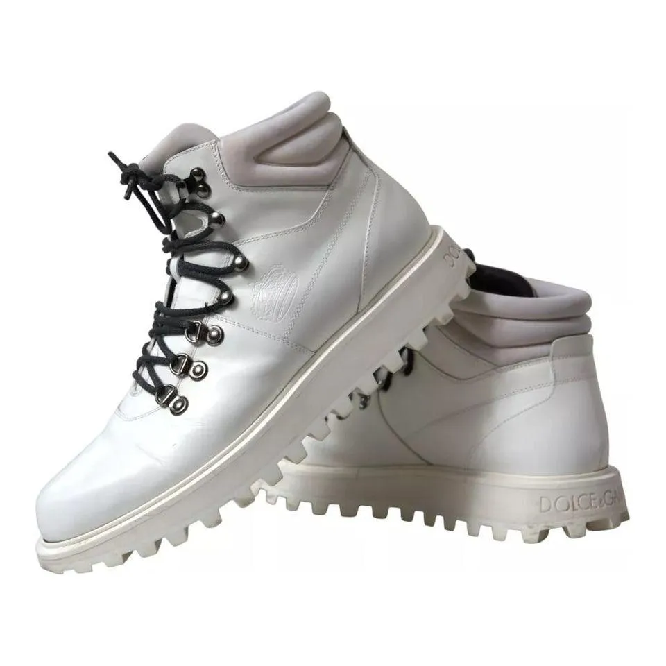 Dolce & Gabbana White Vulcano Trekking Ankle Boots Men Shoes