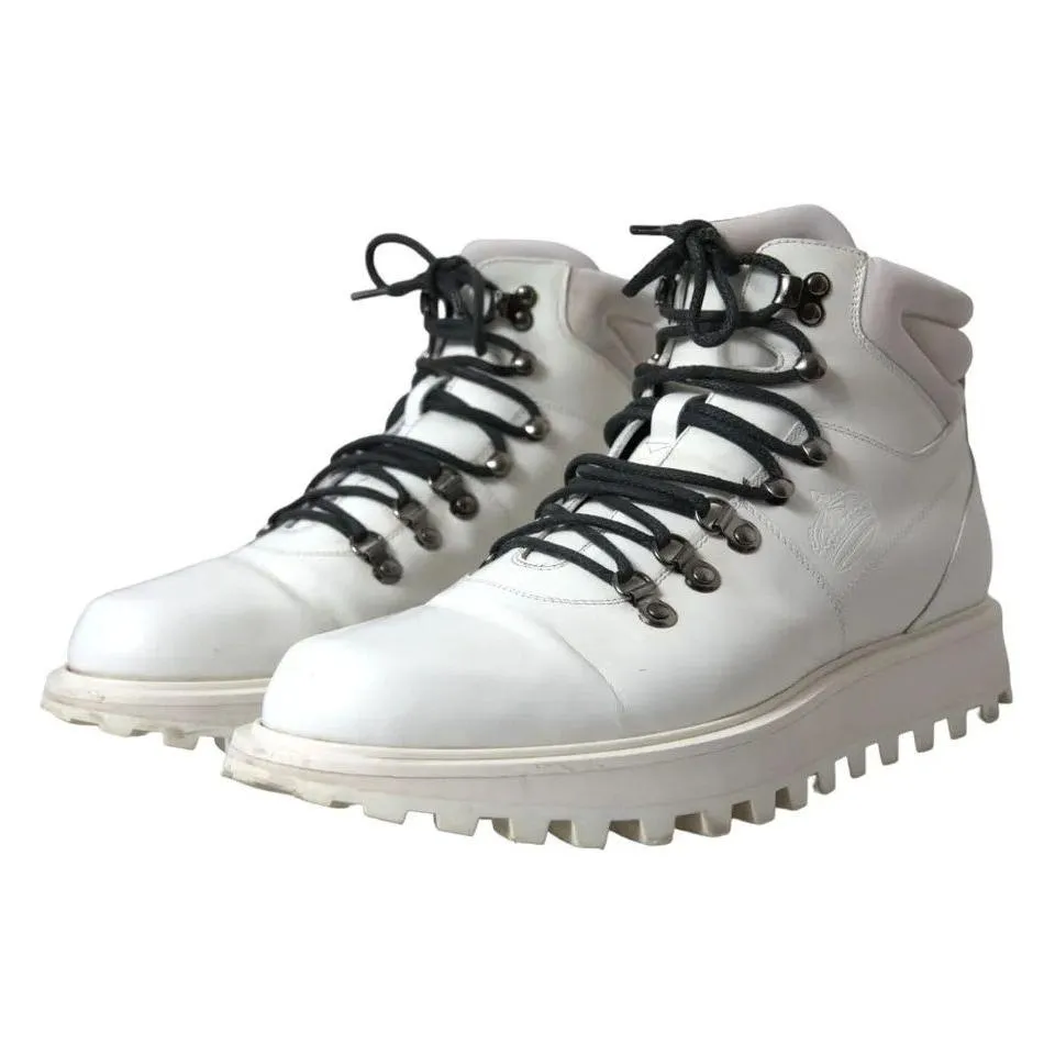 Dolce & Gabbana White Vulcano Trekking Ankle Boots Men Shoes