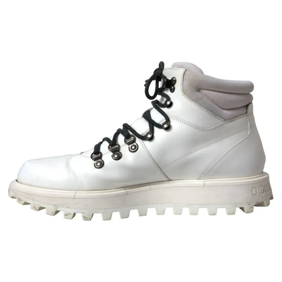 Dolce & Gabbana White Vulcano Trekking Ankle Boots Men Shoes