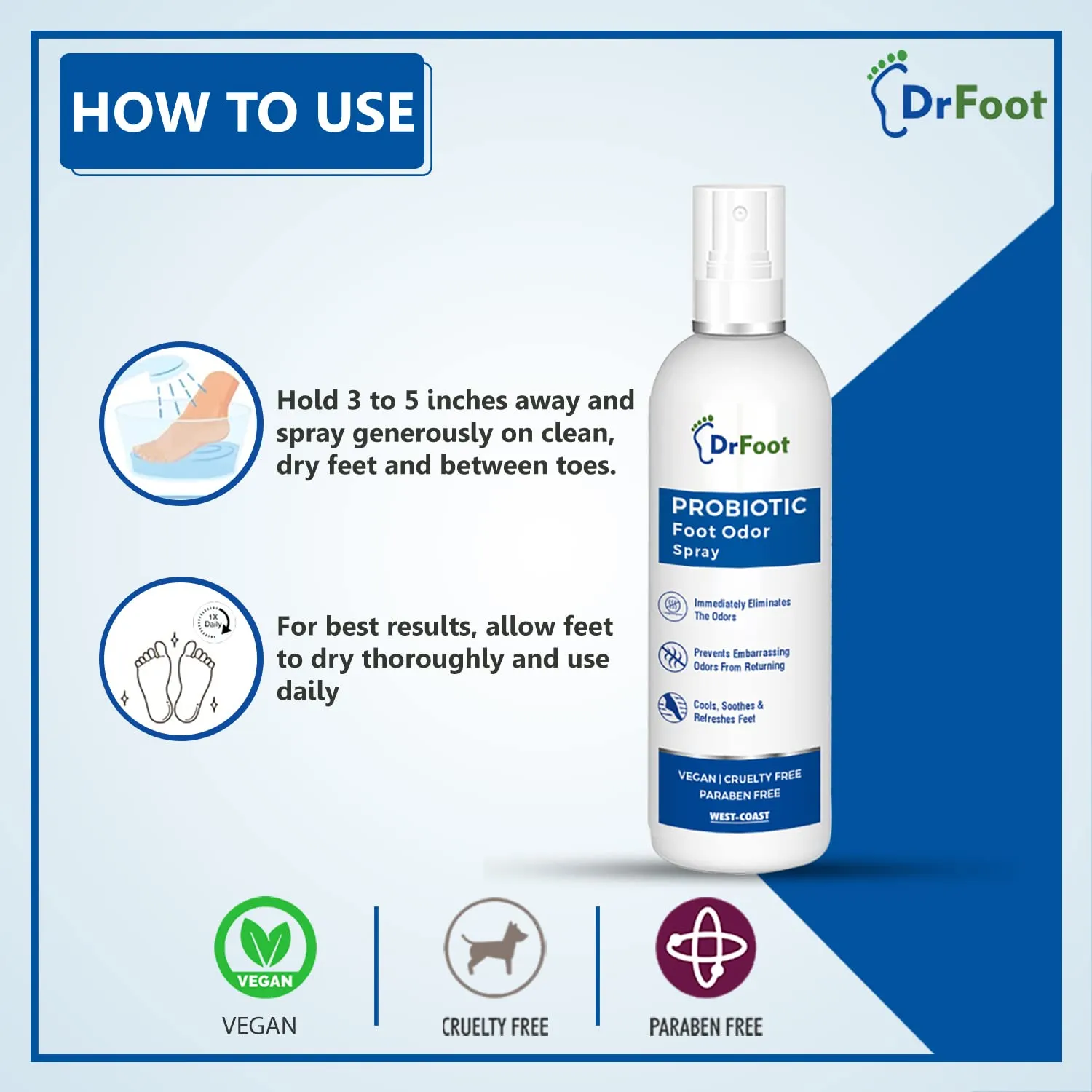 Dr Foot Probiotic Foot Unisex Odor Spray Helps To Remove Feet & Shoes Worst Odors, Cools, Soothes & Refreshes Feet With The Goodness Of Lemon Grass Oil, Tea Tree Oil - 100Ml