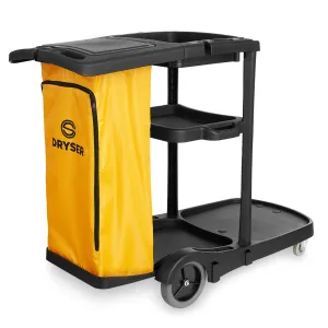 Dryser Commercial Janitorial Cleaning Cart with Cover, Shelves - Black